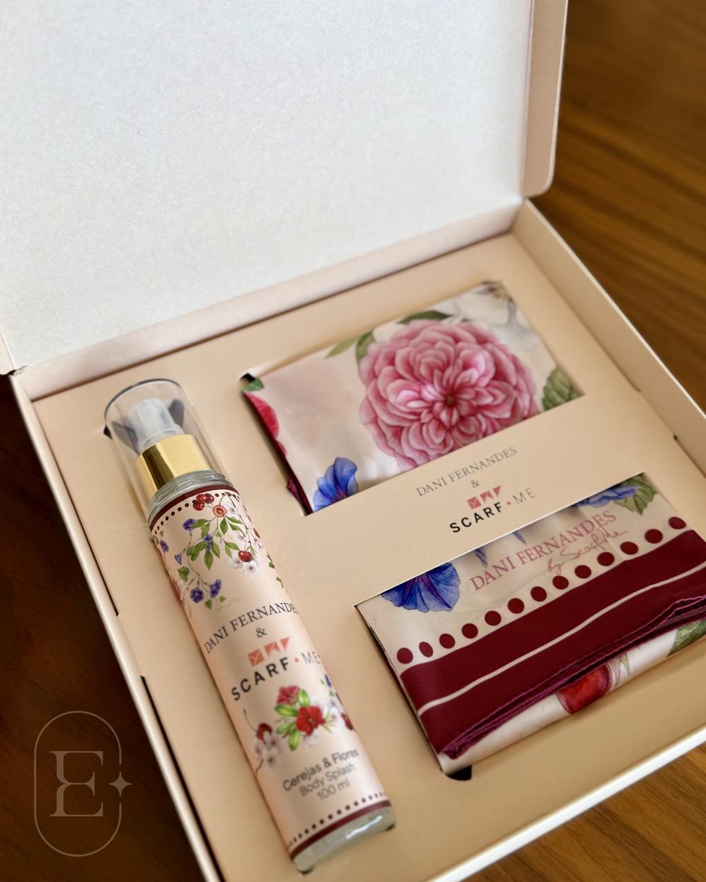 KIT LENÇO CEREJAS E FLORES